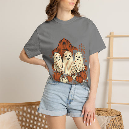 Cute Fall Ghosts T-Shirt — Pumpkin Patch Haunted Barn Tee