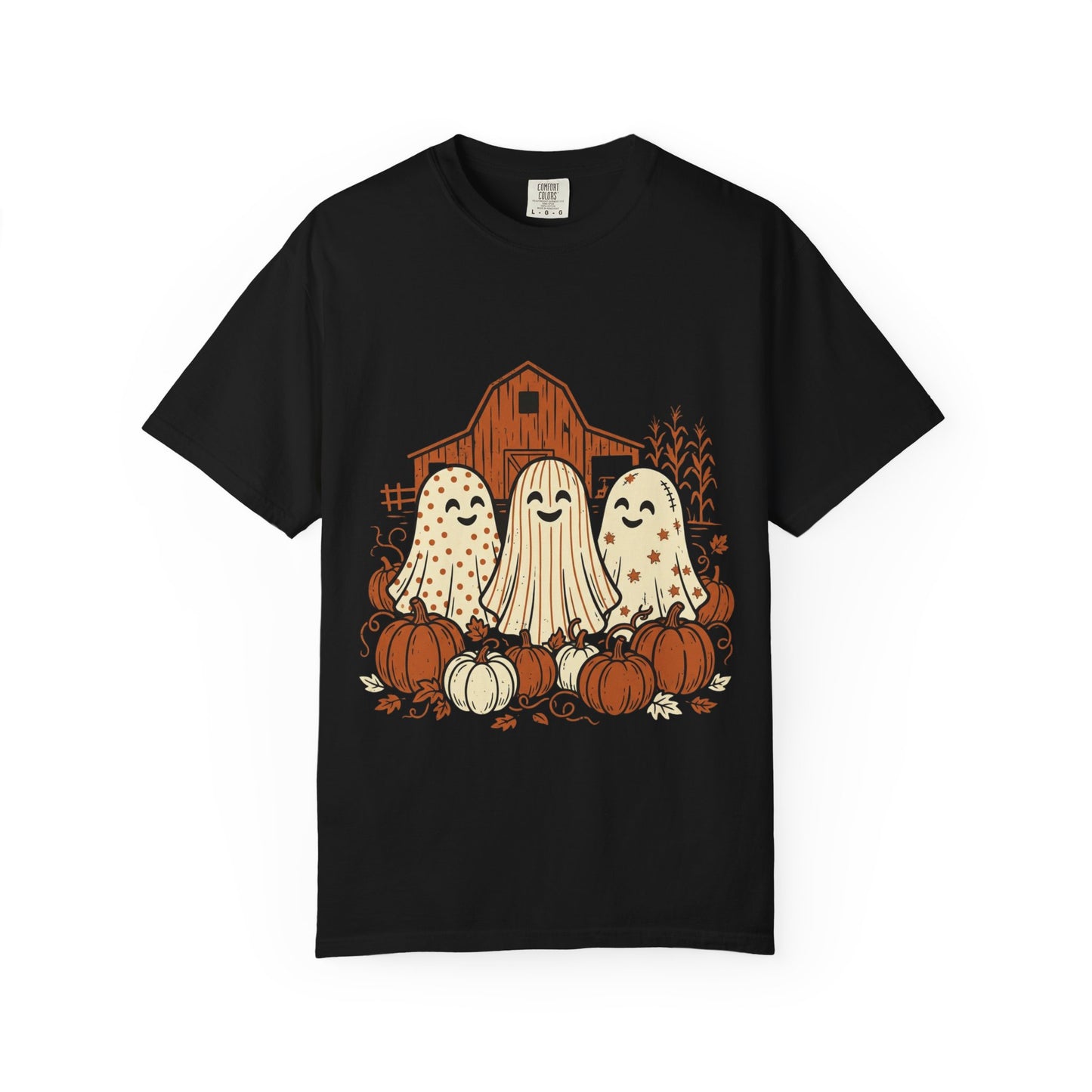 Cute Fall Ghosts T-Shirt — Pumpkin Patch Haunted Barn Tee