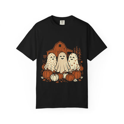 Cute Fall Ghosts T-Shirt — Pumpkin Patch Haunted Barn Tee