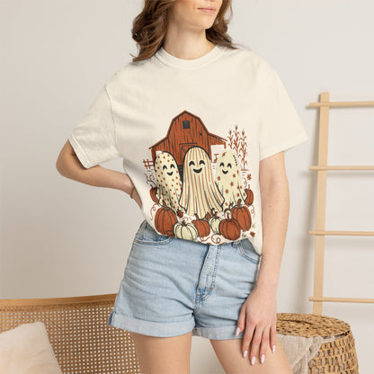 Cute Fall Ghosts T-Shirt — Pumpkin Patch Haunted Barn Tee