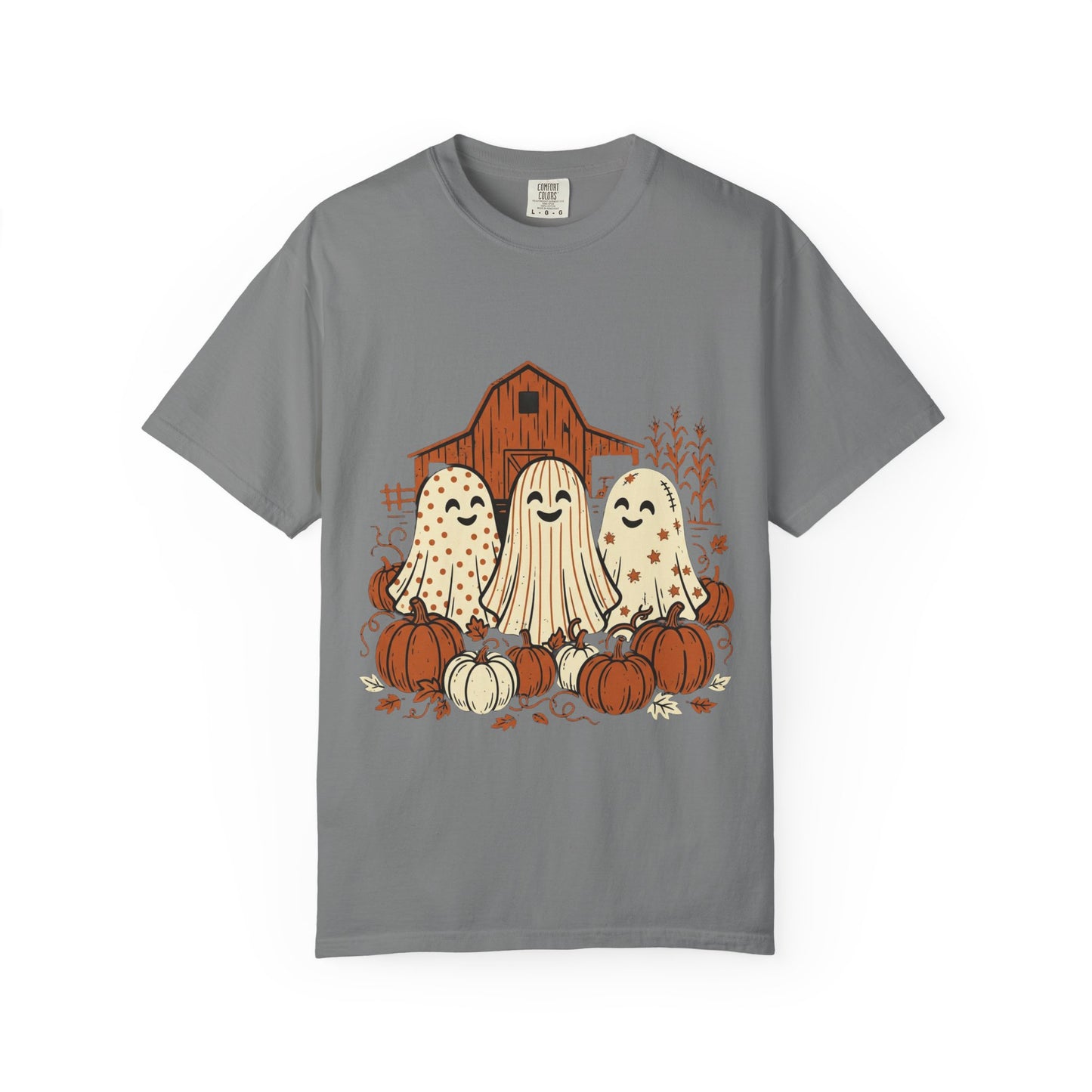 Cute Fall Ghosts T-Shirt — Pumpkin Patch Haunted Barn Tee
